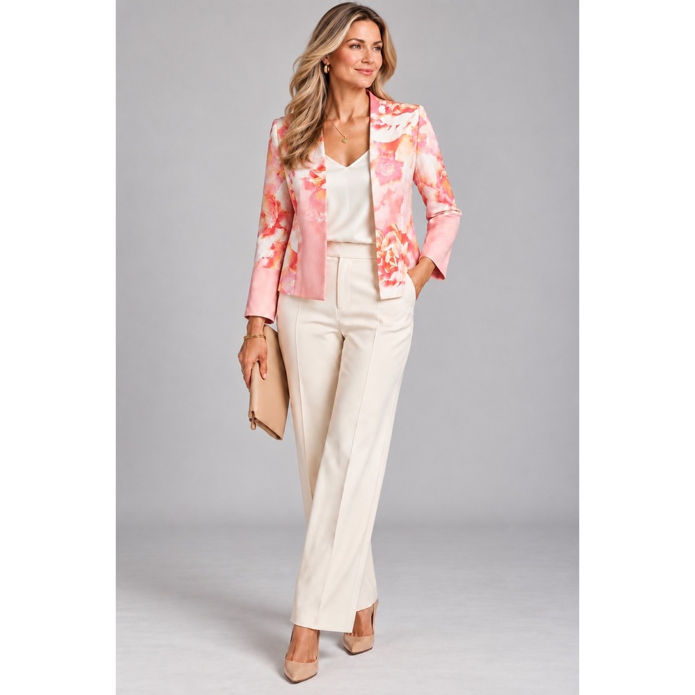 Tahari Arthur S Levine Watercolor Floral Open Front Blazer Jacket Size 10